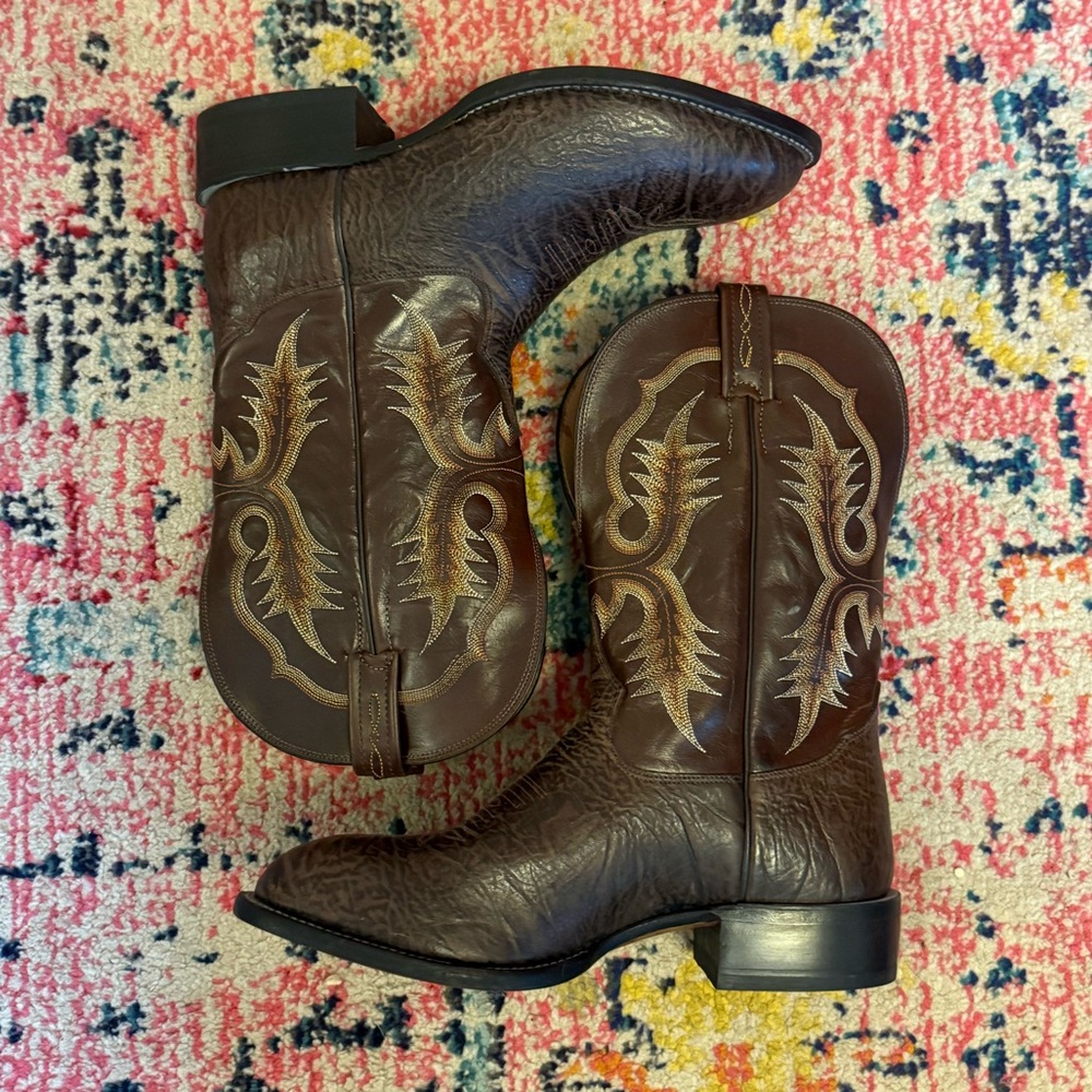Tony Lama Cowboy Boots Brown with stitching Size 8.5 Mens